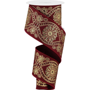 2.5" Deluxe Wavy Floral Ribbon: Wine (10 Yards)