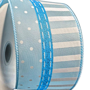 2.5" Dots and Stripes Whimsy Ribbon: Blue & White (10 Yards)