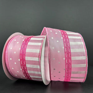 2.5" Dots and Stripes Whimsy Ribbon: Pink & White (10 Yards)