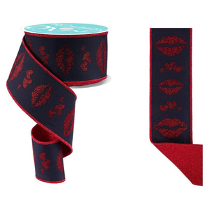 2.5" Double Layer Bold Lips Ribbon: Black/Red (10 Yards)