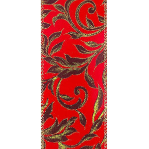 2.5" Exquisite Scroll Holiday Ribbon: Red (10 Yards)