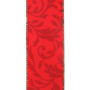 2.5" Exquisite Scroll Holiday Ribbon: Red (10 Yards)