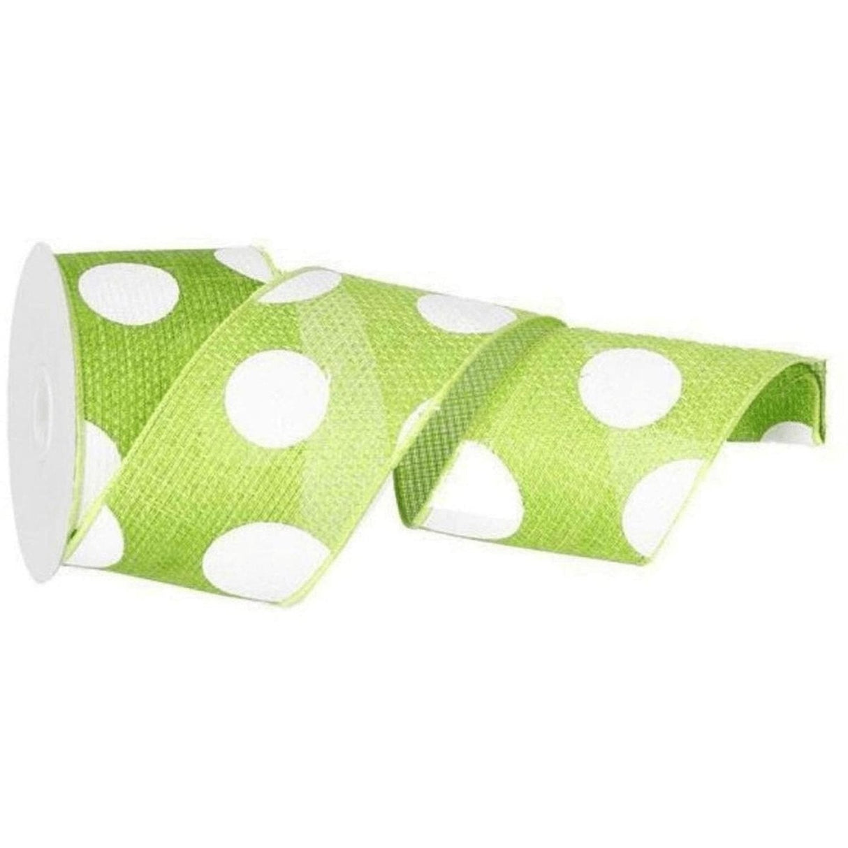 2.5" Faux Burlap Giant Polka Dot Ribbon: Lime Green & White (10 Yards)