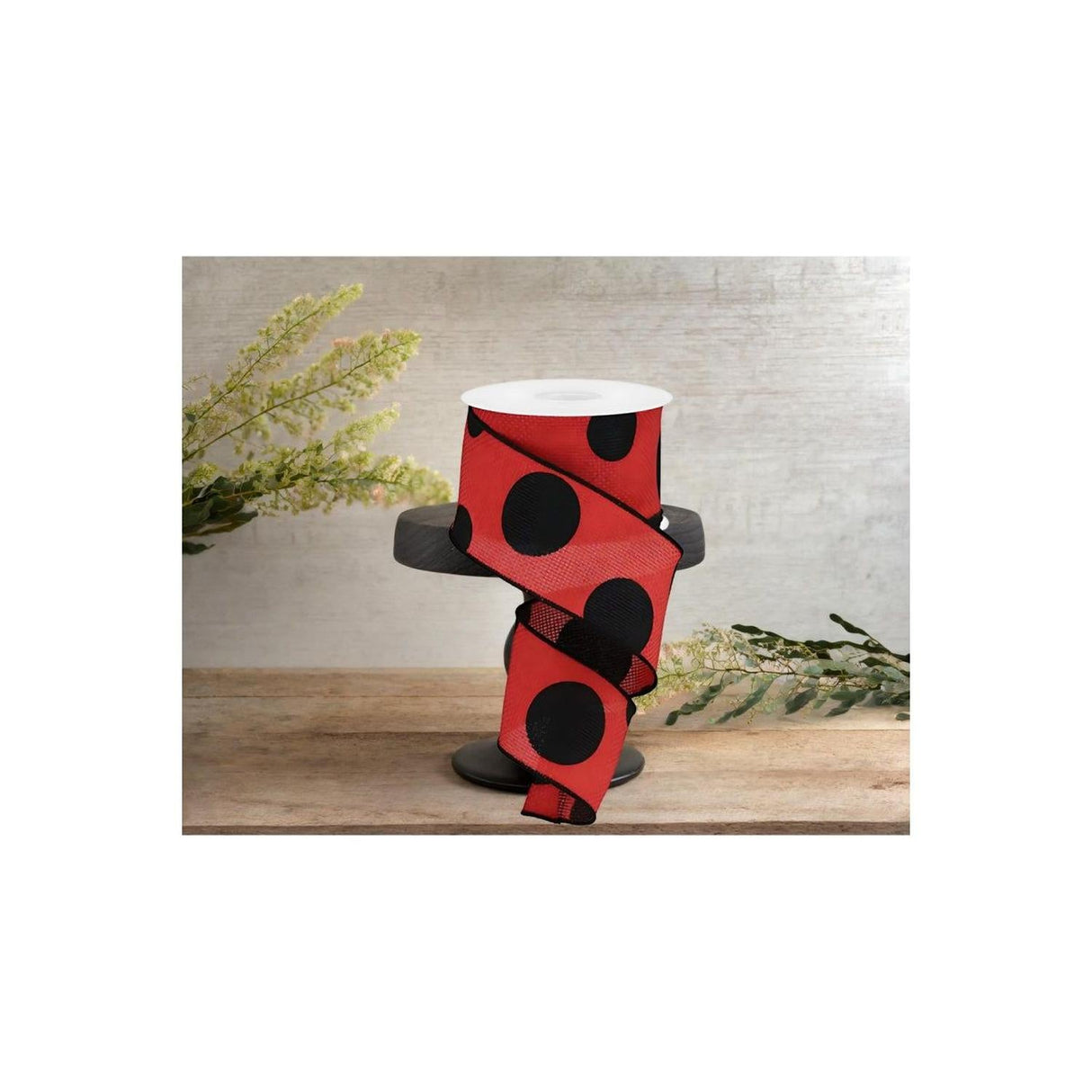 2.5" Faux Burlap Giant Polka Dot Ribbon: Red & Black (10 Yards)