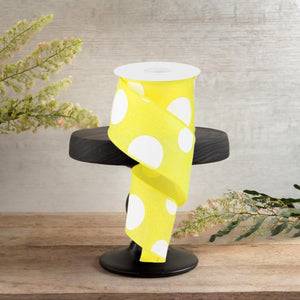 2.5" Faux Burlap Giant Polka Dot Ribbon: Yellow & White (10 Yards)