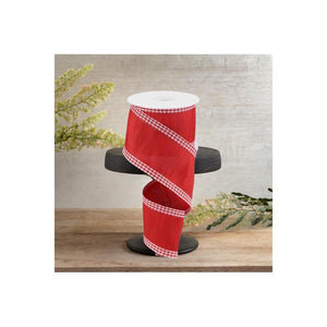 2.5" Faux Dupioni Gingham Edge Ribbon: Red (10 Yards)