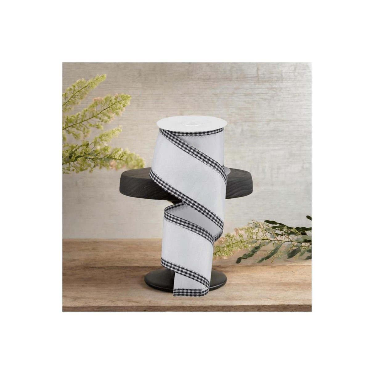 2.5" Faux Dupioni Gingham Edge Ribbon: White (10 Yards)