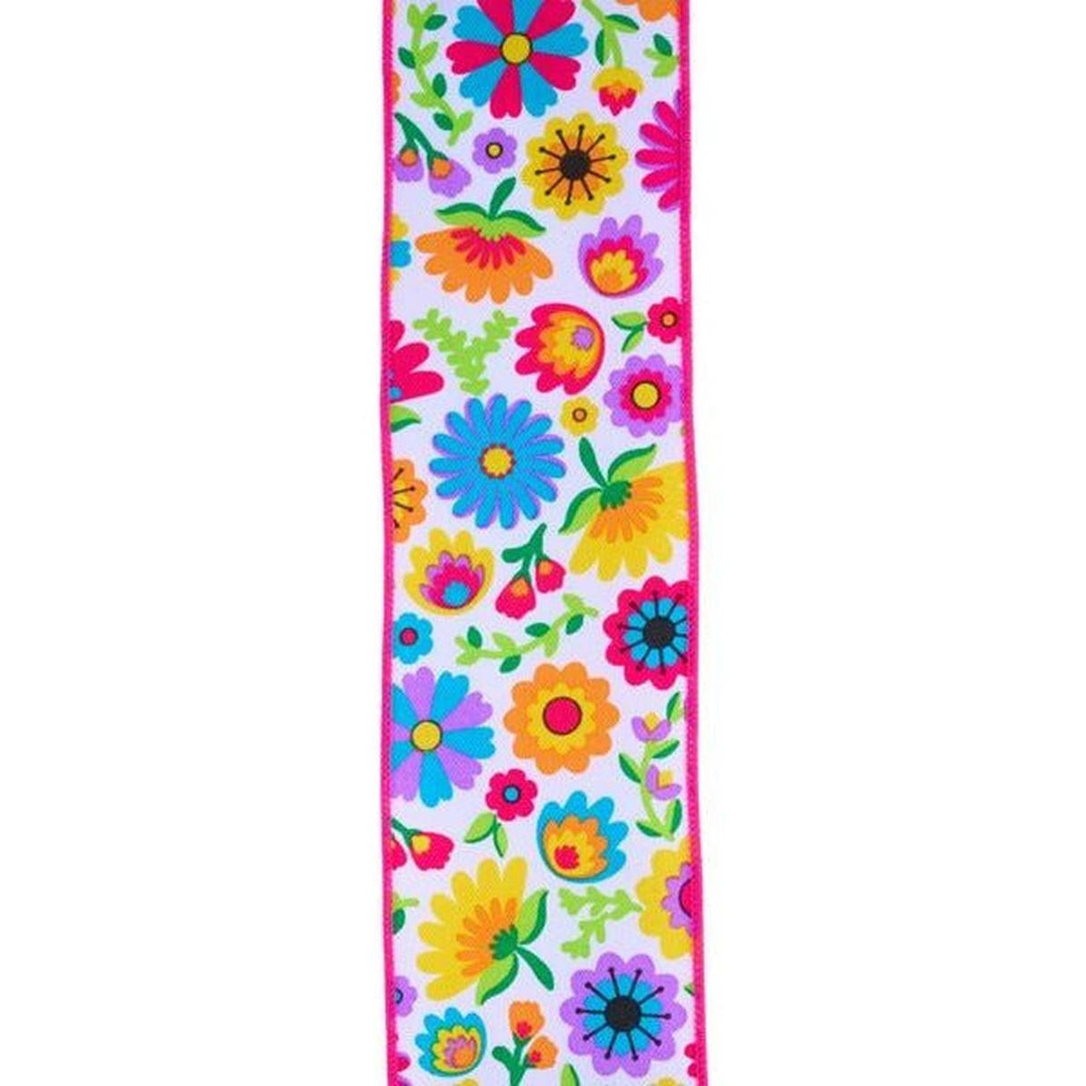 2.5" Fiesta Florals Ribbon: White (10 Yards)