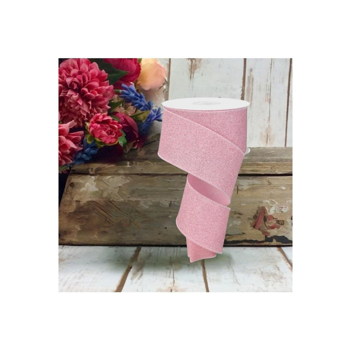 2.5" Fine Glitter On Faux Royal: Light Pink (10 Yards)