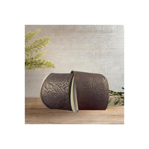2.5" Flower Embossed Ribbon: Brown (10 Yards)