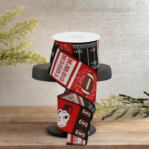 2.5" Football Block Pattern Ribbon: Red/Black (10 Yards)