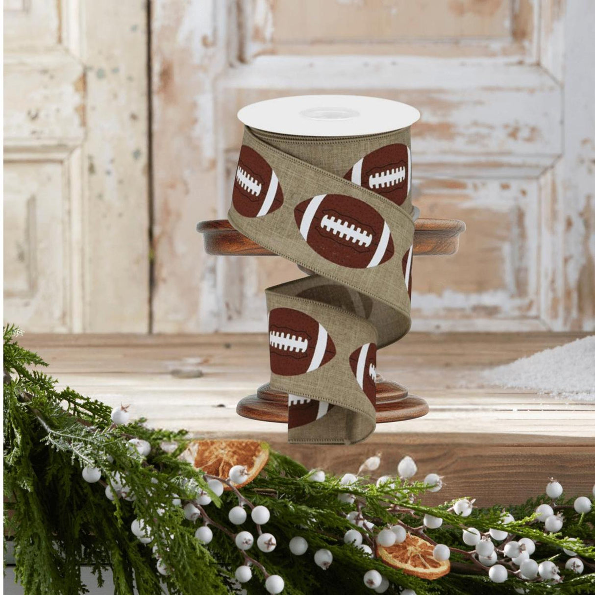 2.5" Football Royal Ribbon: Light Beige (10 Yards)