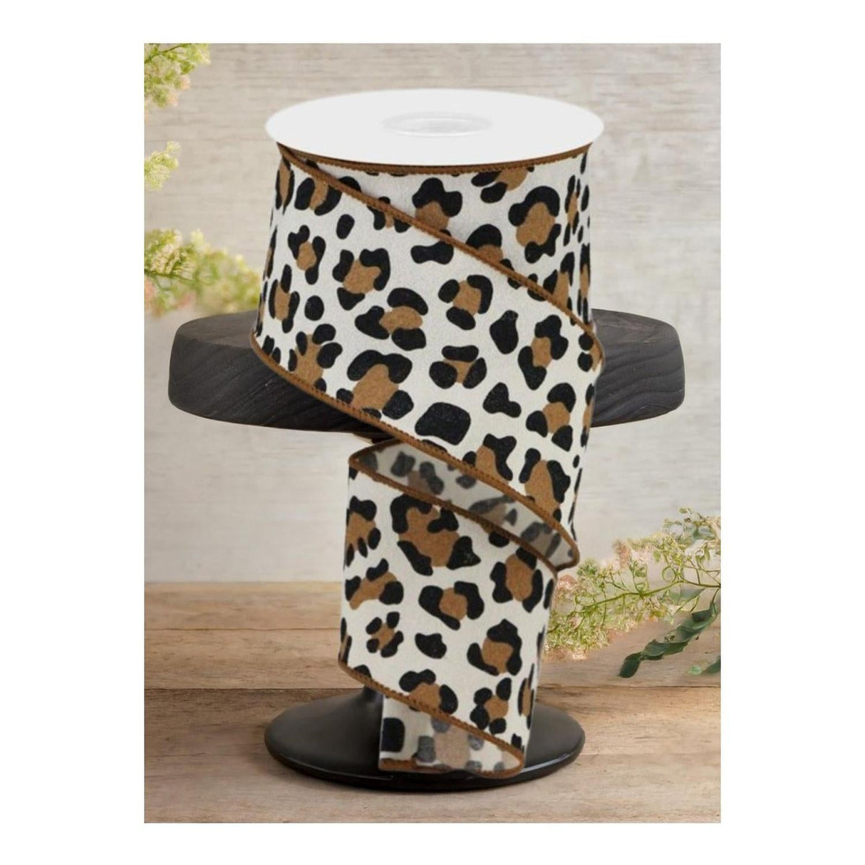 2.5" Fuzzy Leopard Print Ribbon: Natural (10 Yards)