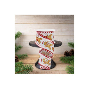 2.5" Gingerbread Boy Girl Ribbon: White/Ice Blue (10 Yards)