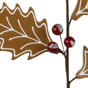 25" Gingerbread Holly Leaf Spray