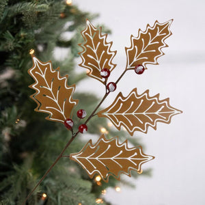 25" Gingerbread Holly Leaf Spray
