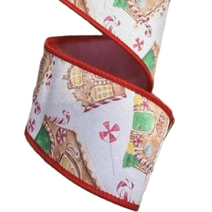 2.5" Gingerbread Village Ribbon: White (10 Yards)
