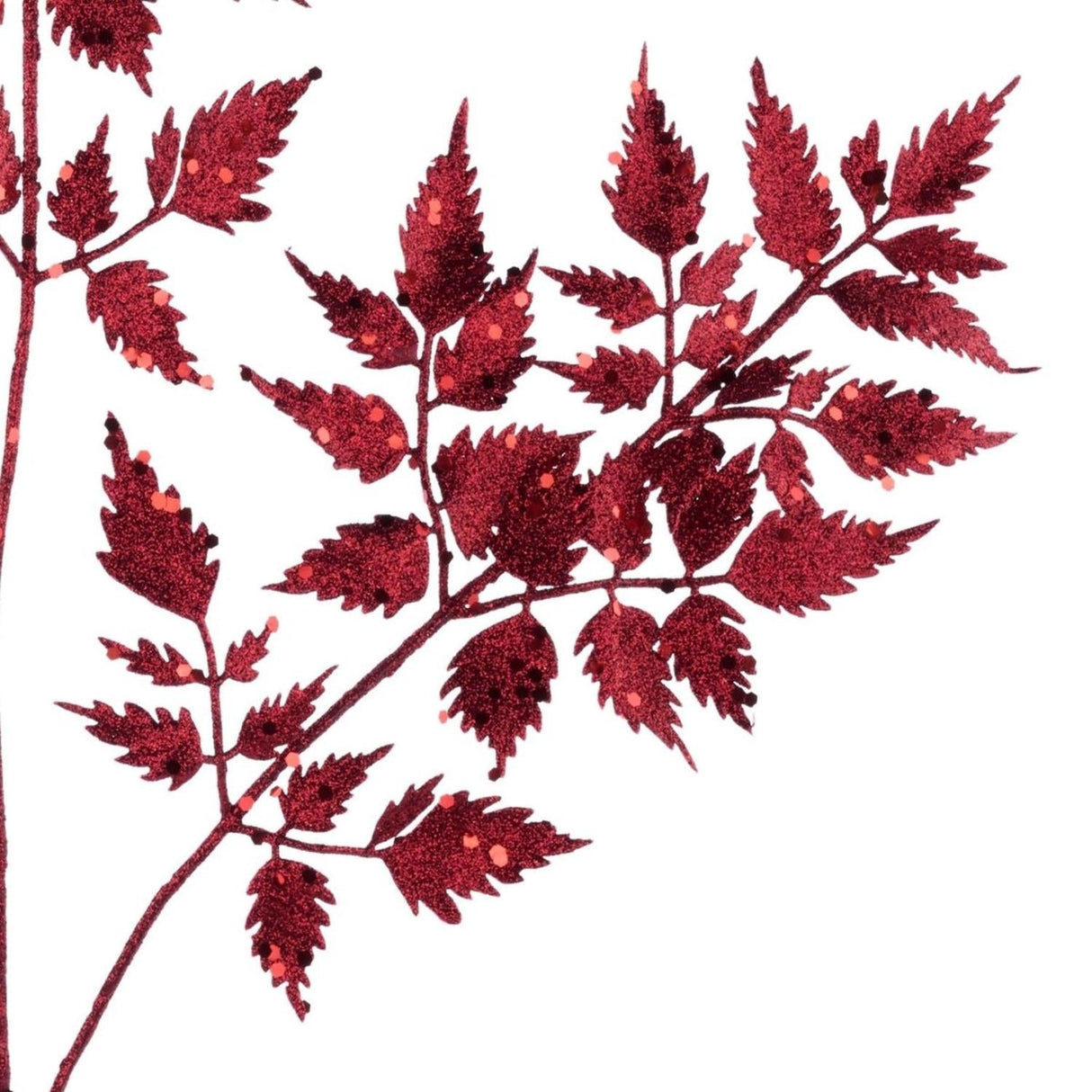 25" Glitter Fern Spray: Burgundy