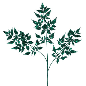 25" Glitter Fern Spray: Hunter Green