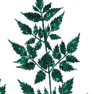 25" Glitter Fern Spray: Hunter Green
