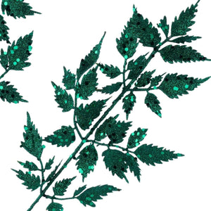 25" Glitter Fern Spray: Hunter Green