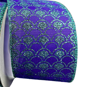 2.5" Glitter Fish Scales Ribbon: Purple/Aqua (10 Yards)