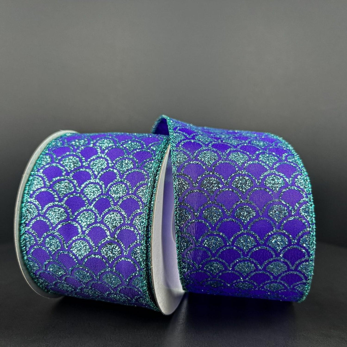 2.5" Glitter Fish Scales Ribbon: Purple/Aqua (10 Yards)