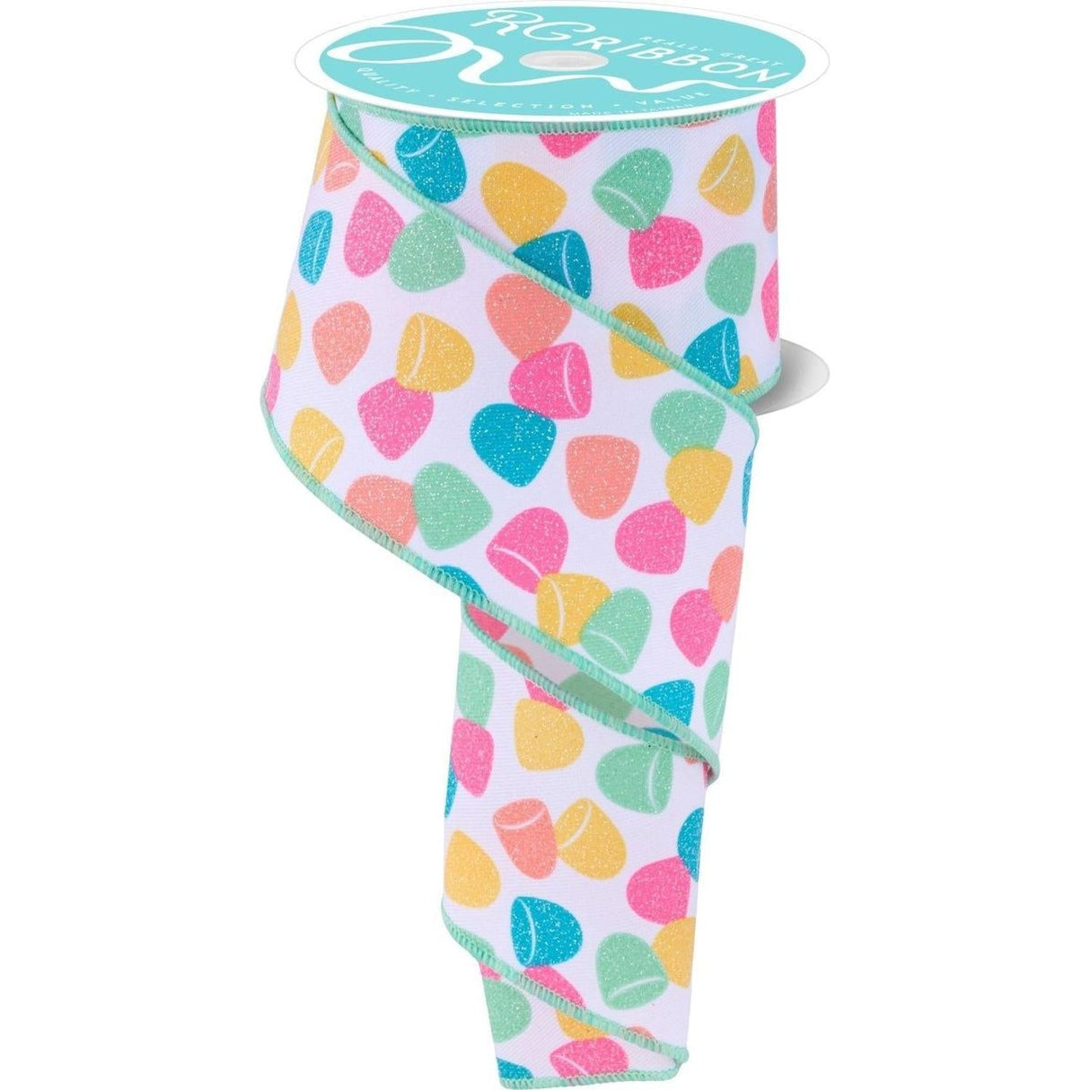 2.5" Glitter Gumdrop Ribbon: Pastel (10 Yards)