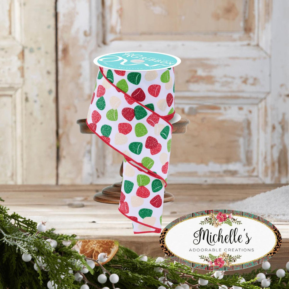 2.5" Glitter Gumdrop Ribbon: Primary (10 Yards)