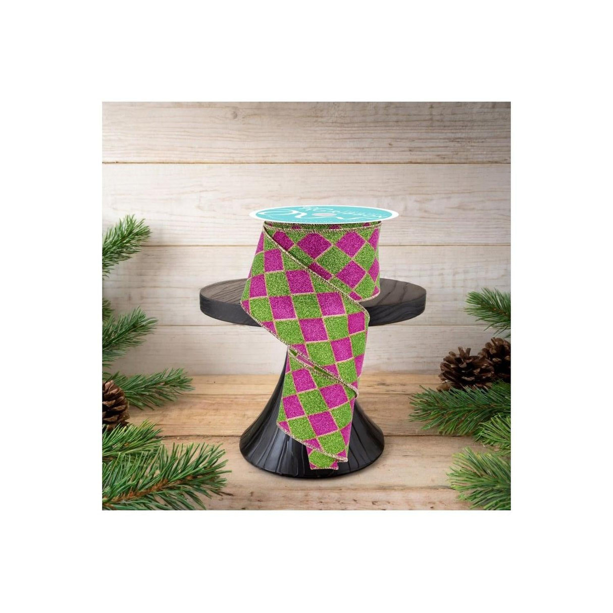 2.5" Glitter Harlequin Ribbon: Pink/Lime (10 Yards)