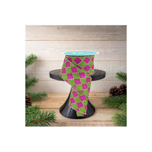 2.5" Glitter Harlequin Ribbon: Pink/Lime (10 Yards)