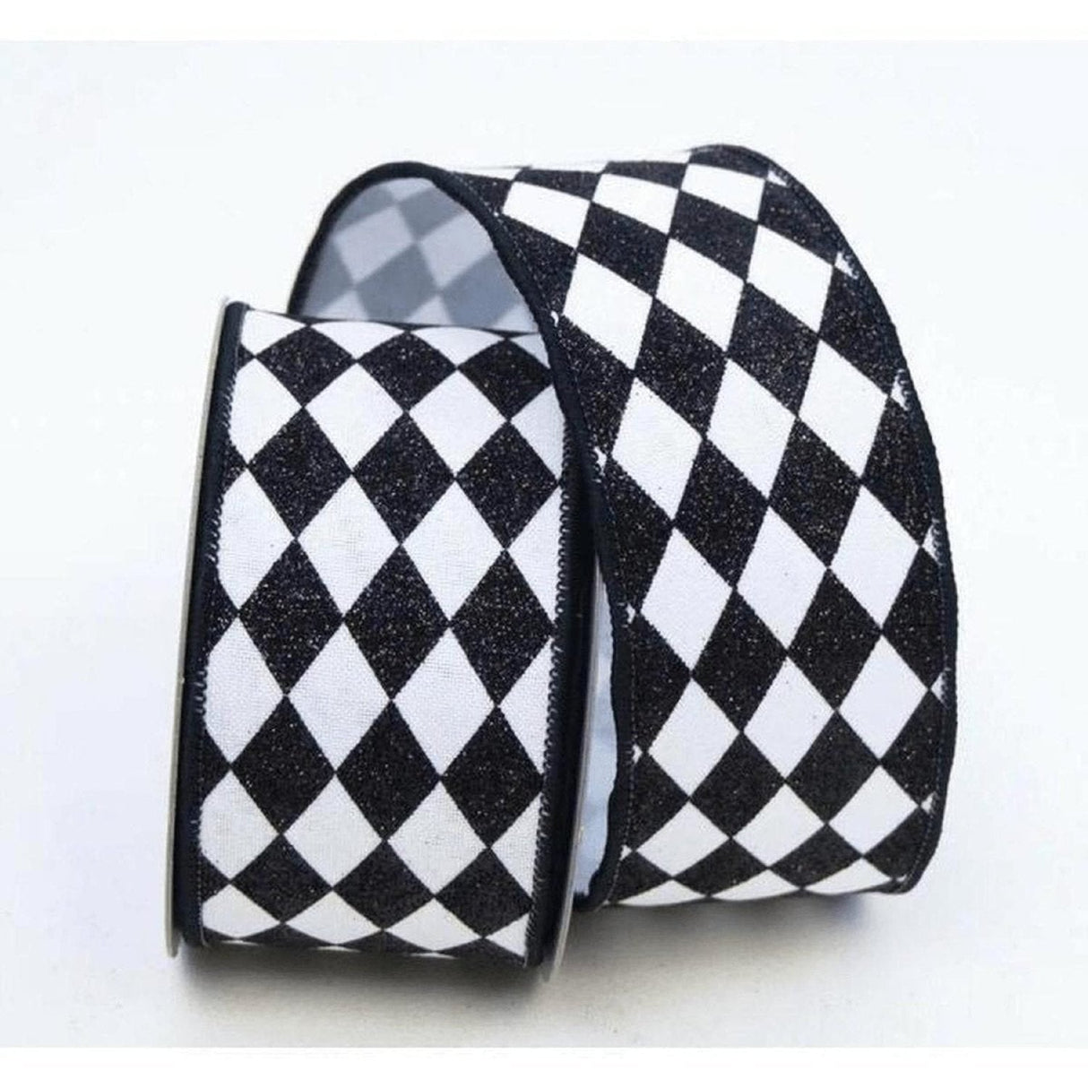 2.5" Glitter Jester Diamond Ribbon: Black & White (10 Yards)
