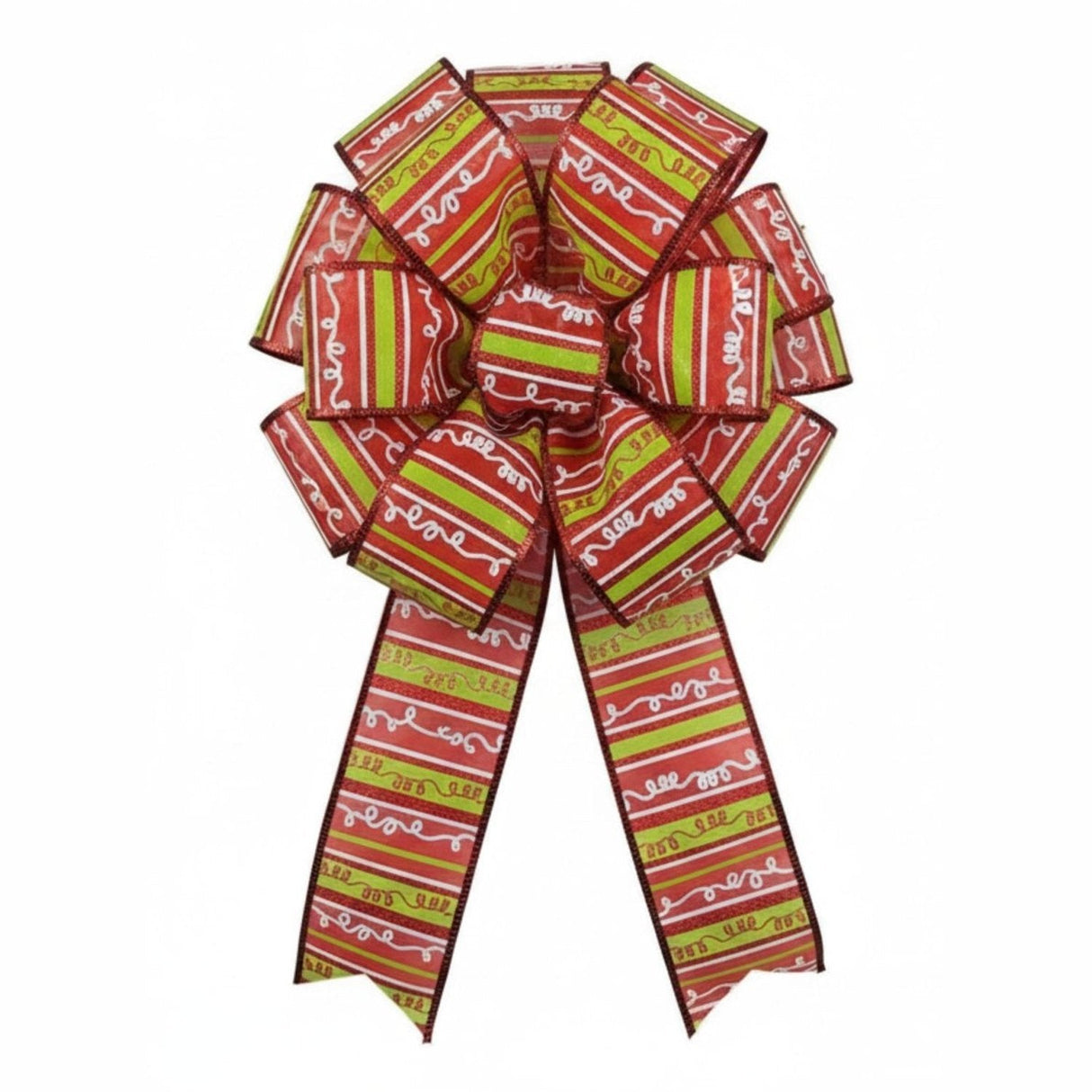 2.5" Glitter Loopy Stripes Ribbon: Lime, Red, White