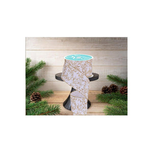 2.5" Glitter Mini Leaf Vines Ribbon: Gold/White (10 Yards)
