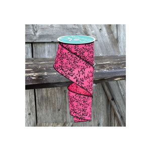 2.5" Glitter Mini Leaf Vines Ribbon: Pink/Black (10 Yards)
