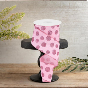 2.5" Glitter Polka Dot Ribbon: Light Pink (10 Yards)