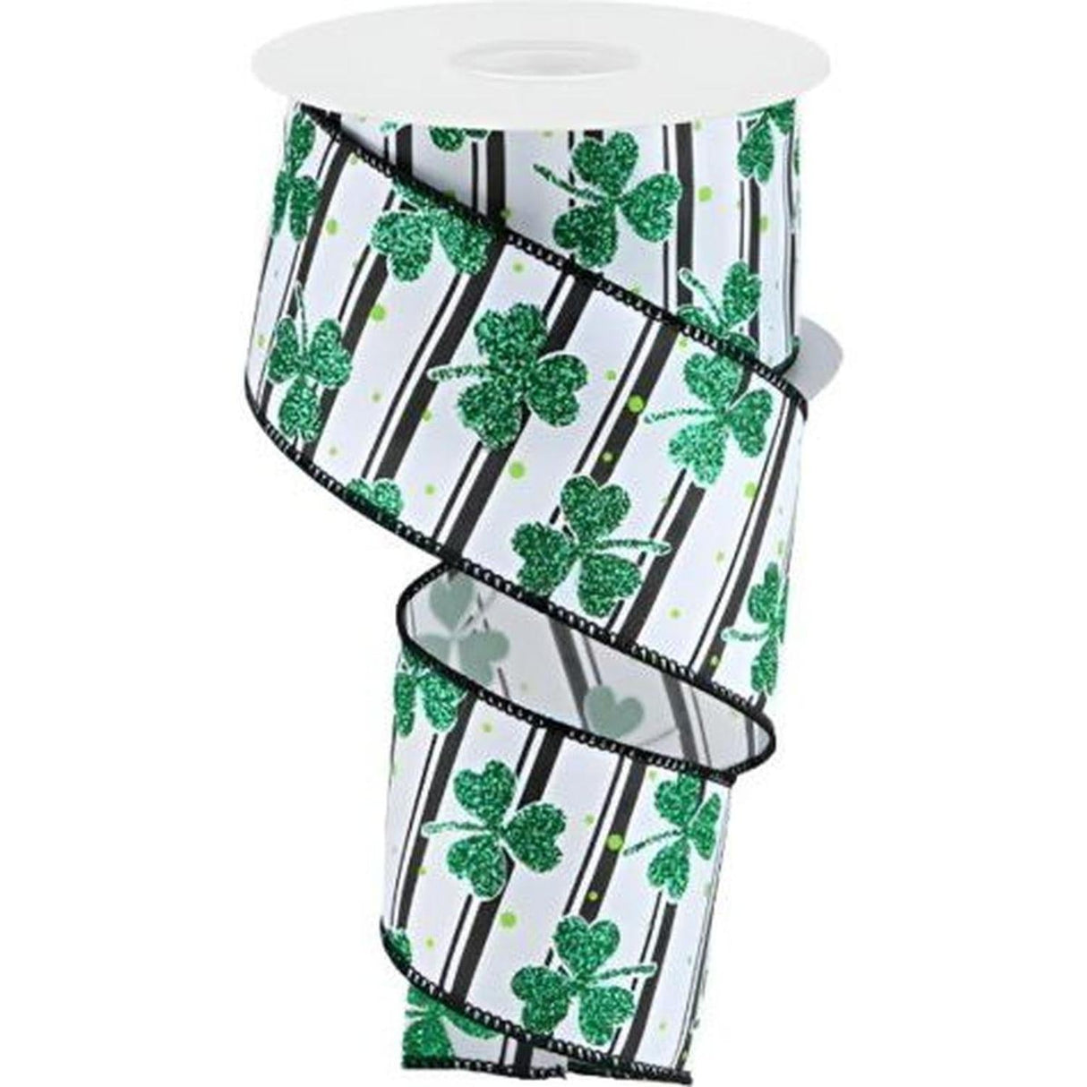 2.5" Glitter Shamrock Ribbon: Dots/Stripes (10 Yards)