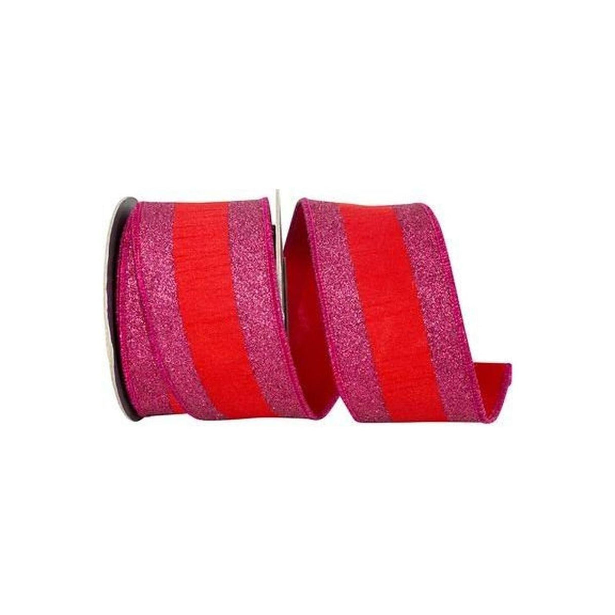 2.5" Glitter Stripe Dupioni Ribbon: Red/Fuchsia (5 Yards)