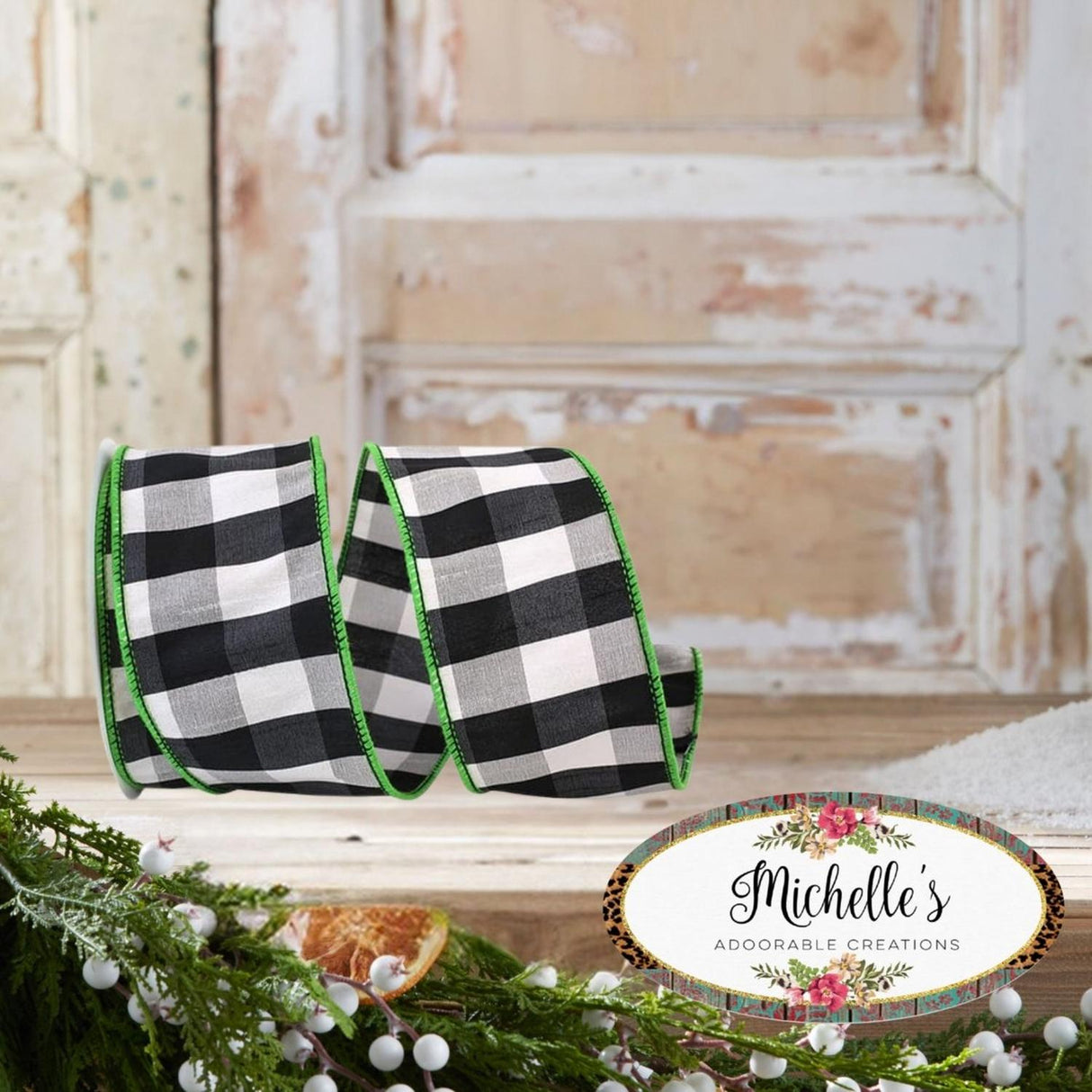 2.5" Grand Check Ribbon: Black/White (10 Yards)