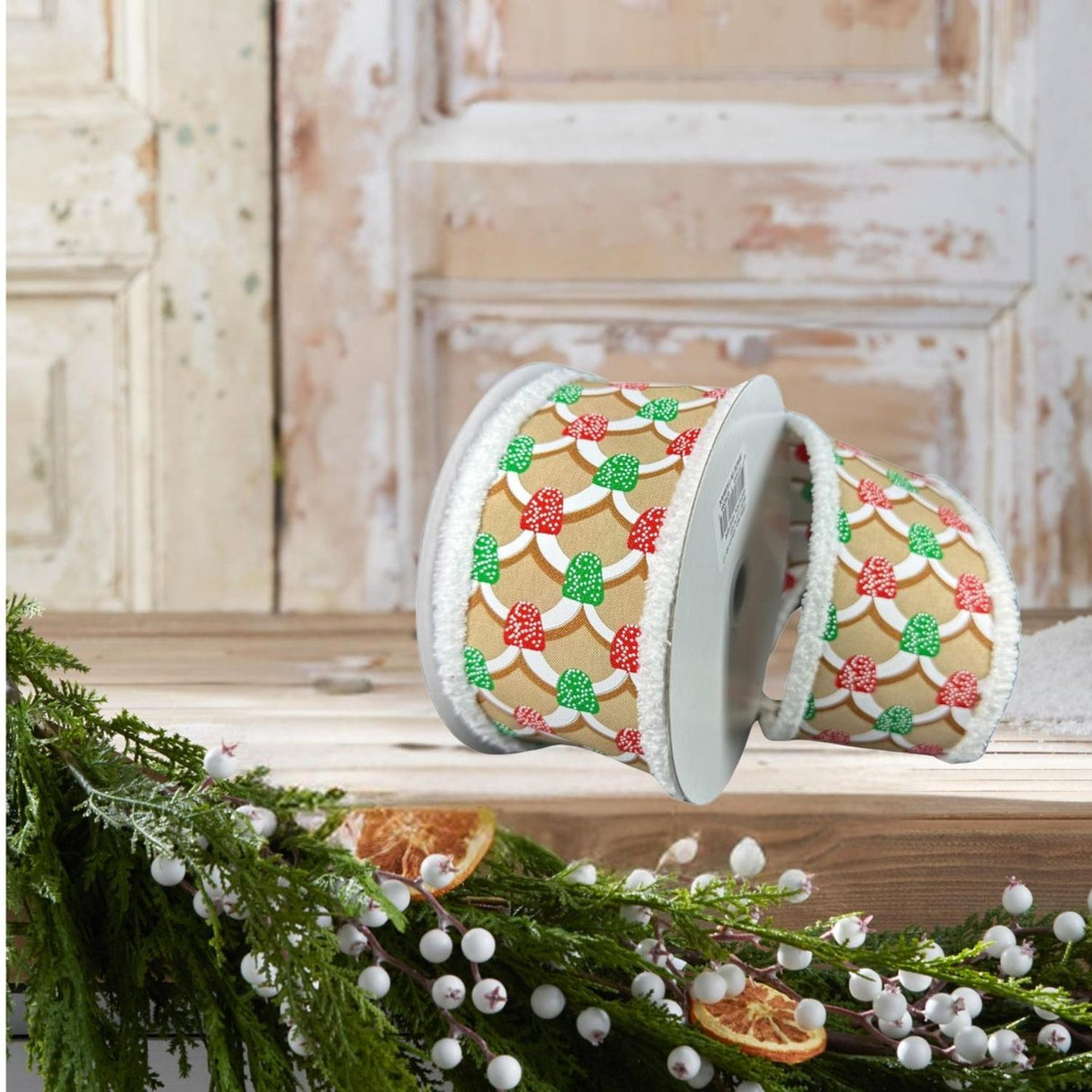2.5" Gumdrop Gingerbread Roof Drift Ribbon: Red/Green (10 Yards)