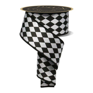 2.5" Harlequin Fused Back Ribbon: Black (10 Yards)