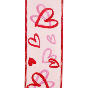 2.5" Hearts Tangle Dupioni Ribbon: Pink (5 Yards)