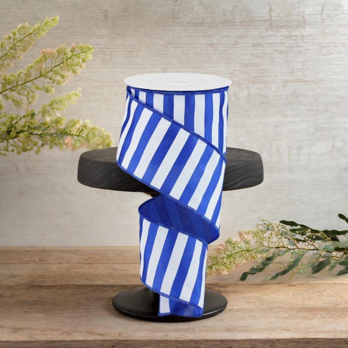 2.5" Horizontal Royal Blue & White Stripe Ribbon (10 Yard)
