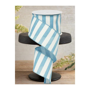 2.5" Horizontal Stripe Ribbon: Turquoise & White (10 Yards)