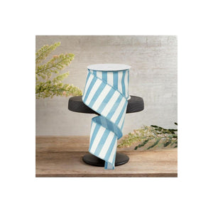 2.5" Horizontal Stripe Ribbon: Turquoise & White (10 Yards)