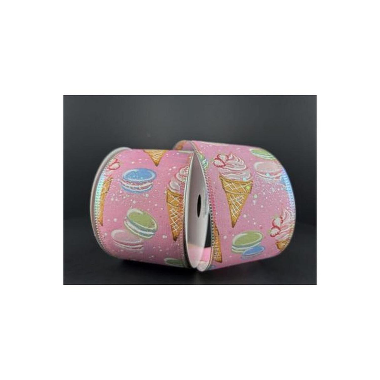 2.5" Ice Cream Macarons Ribbon: Pink (10 Yards)