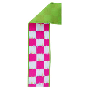 2.5 in Bold Antique Check Fused Ribbon: Hot Pink (10 Yards)