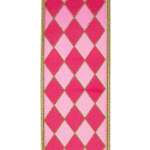 2.5 in Two Tone Pink Gold Trim Harlequin Ribbon (5 Yards)