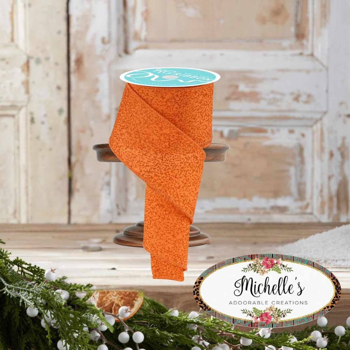 2.5" Irregular Spotted Glitter Ribbon: Orange (10 Yards)