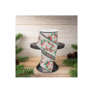 2.5" Jingle Bell Holly Stripe Edge Ribbon: Ivory (10 Yards)